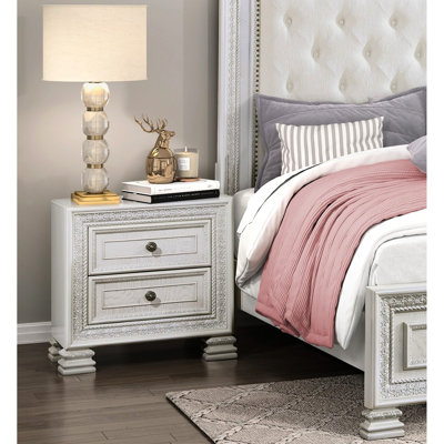 Table de chevet en bois avec extérieur blanc perle pour la décoration de la chambre à coucher 2