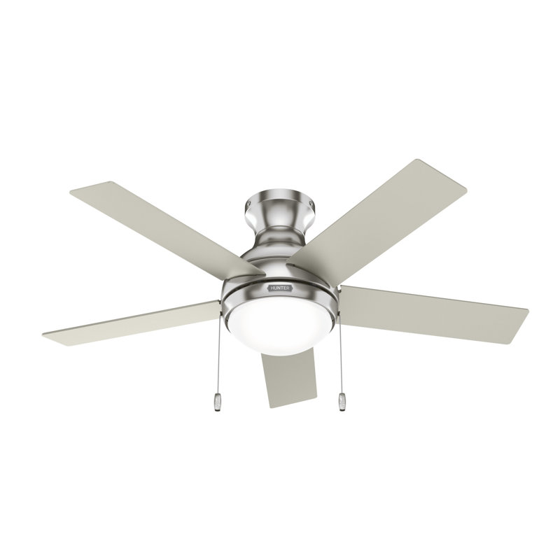 44" Aren 5 - Blade Flush Mount Ceiling Fan with Pull Chain and Light Kit Included, Brushed Nickel