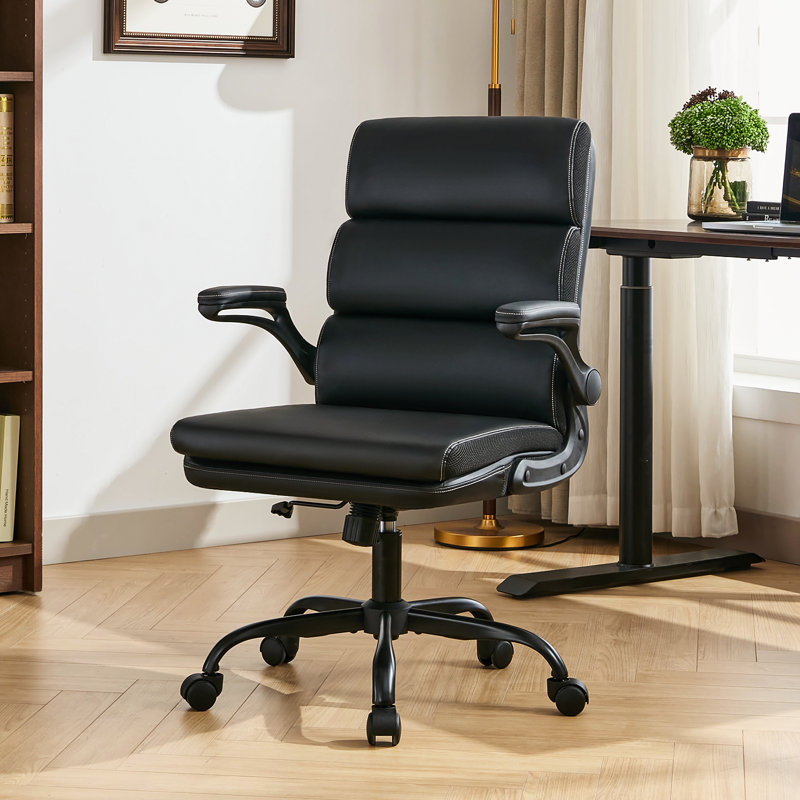 Mid-Back Swivel Task Chair with Arms, Black