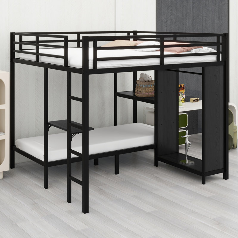 Structure de lit superposé avec garde-robe intégrée et bureau pliable