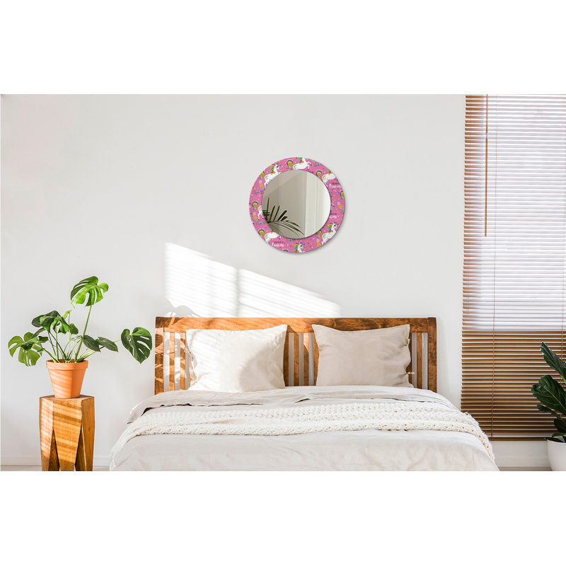 Huldar Glass Flat Wall Mirror, Pink Magic Unicorn, 50cm H x 50cm W