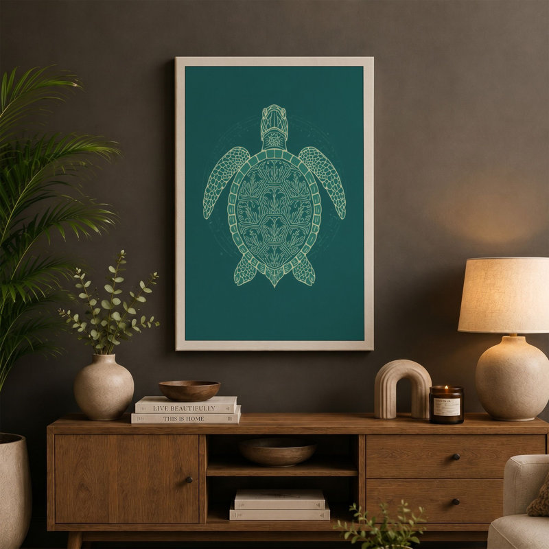 Drifting Turtle Japandi - Wrapped Canvas, 18x12 - 45.7 x 30.5 cm, White Border
