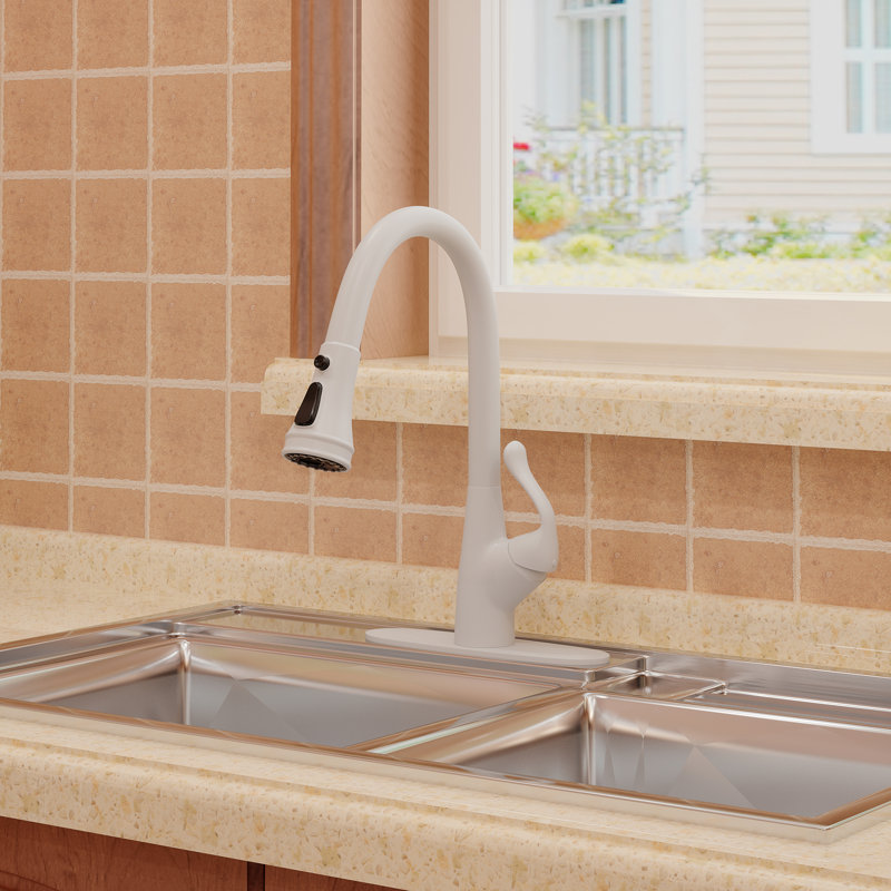 Clihome Pull Down Kitchen Faucet, White