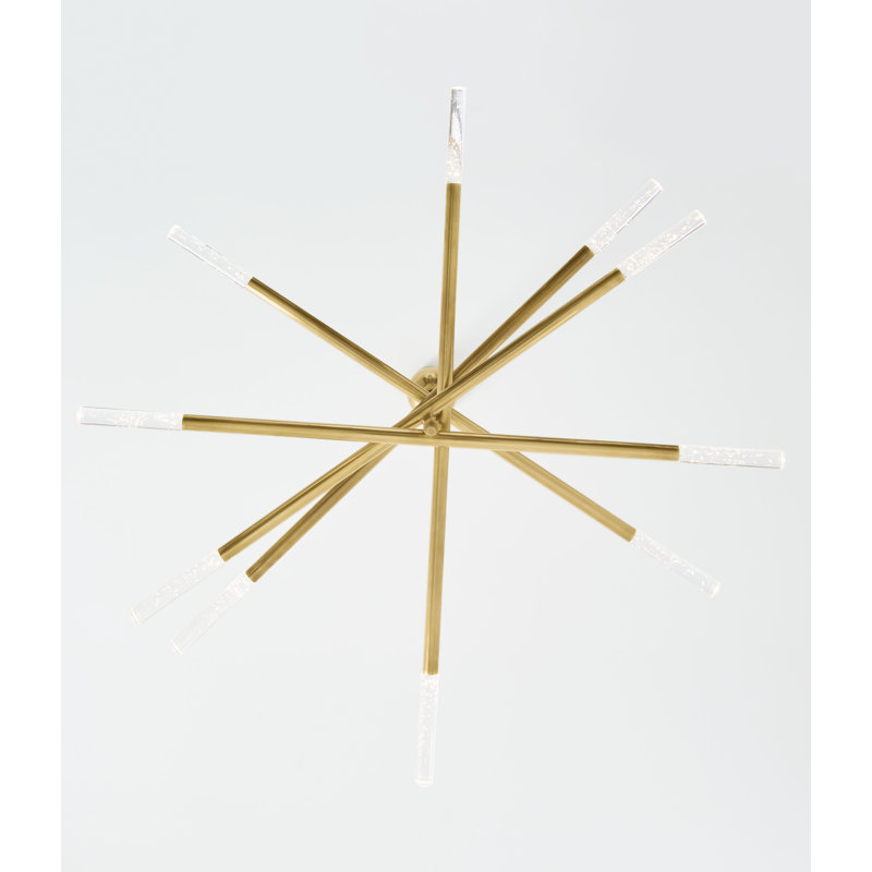Kelly Wearstler Rousseau Grande Ten Light Articulating Chandelier, Antique Burnished Brass, Seeded Glass