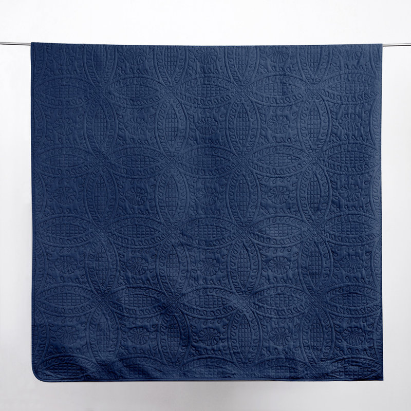 Blue Indigo Full Microfiber Reversible Quilt Set with Shams