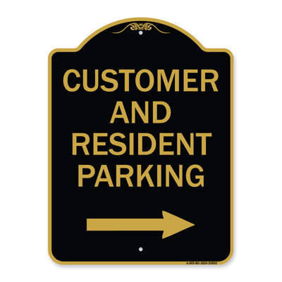 Enseigne Signmission Designer Series - Stationnement réservé au client et au visiteur (avec flèche droite) | Enseigne architecturale noire et dorée en aluminium de gros calibre 18 po x 24 po | Fabriqué aux États-Unis