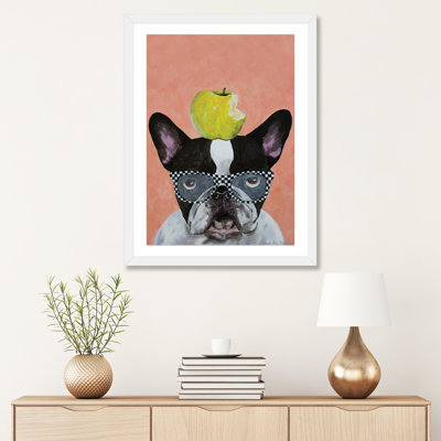 Bouledogue français avec pomme par Coco De Paris - impression d'art graphique