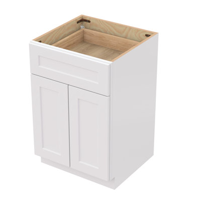 Armoire à shaker en bois massif blanc pour la buanderie et la salle de bain: 2 portes à fermeture douce, 1 tablette intérieure, base en caoutchouc facile à nettoyer
