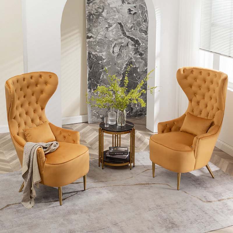 Fauteuil à oreilles Flaxville, Velours brun clair