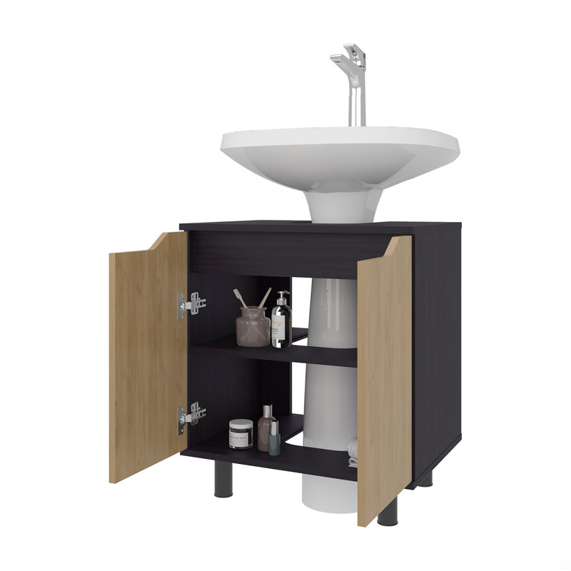 Rangement sous l'évier: H 24,8 po, 2 portes, 2 tablettes, 4 pieds, Brun / Noir
