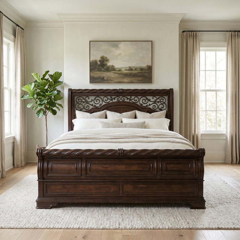 Ashyla Queen Sleigh Bed, Dresser & Mirror, Chest Bedroom Set, Queen, 4 Pcs: Bed, 2 Dressers, Mirror