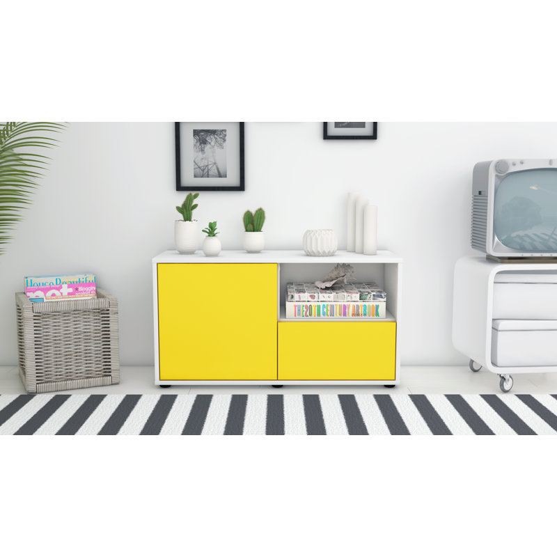 Sincere 92 cm W Chest of Drawers, Yellow / Matte White
