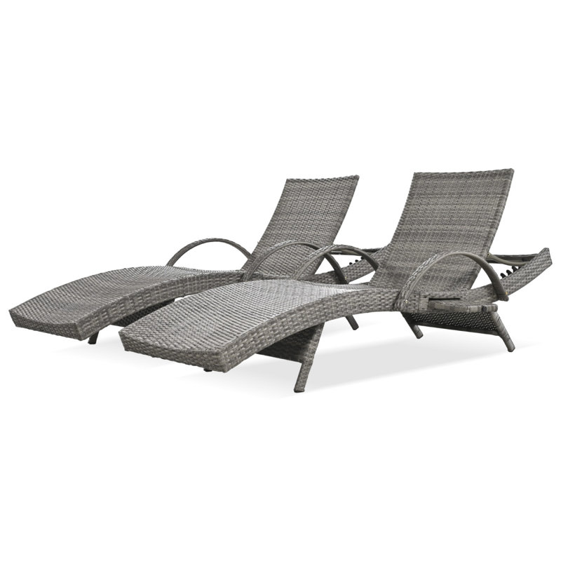 80'' Outdoor Wicker Chaise Lounge Chairs Set of 2 Patio Rattan Reclining Chair Pool Sunbathing Recliners, Gray