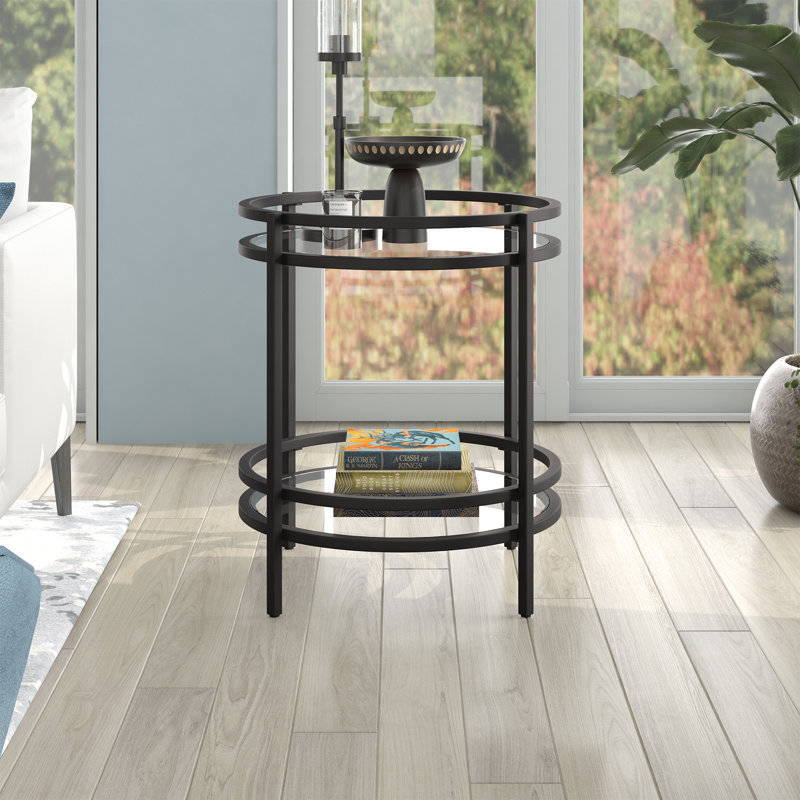 Robillard Glass Tray Top End Table, Blackened Bronze