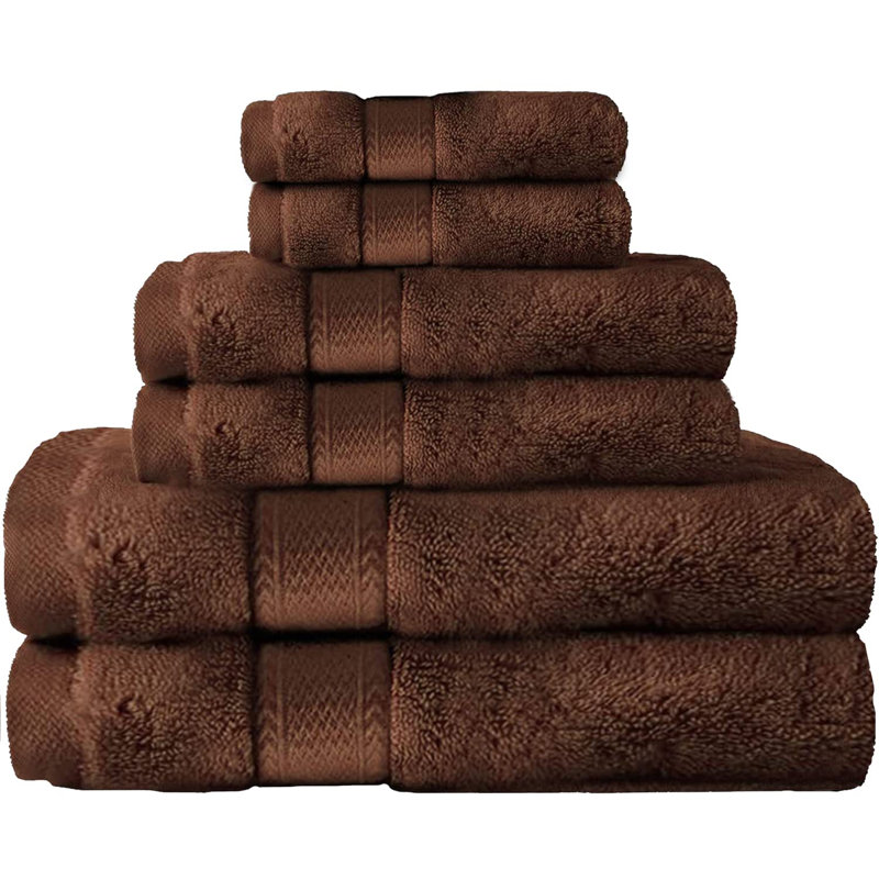 Ensemble de 6 serviettes de bain en coton avec 2 serviettes de bain et 2 débarbouillettes Biron, Brun