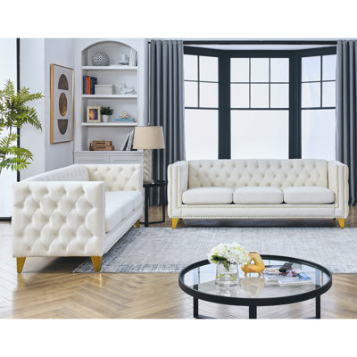 {Contact Us For 3D Modeling} Velvet Sofa For Living Room,Buttons Tufted Square Arm Couch, Modern Couch Upholstered Button And Metal Legs, Sofa Couch F