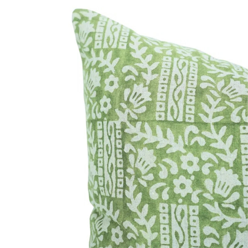 Linen Pillow Cover, Rectangular, 14" x 20", Green/White Floral 2