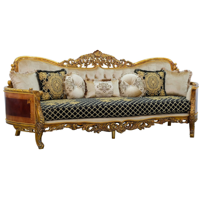 Maggiolini 106'' Upholstered Sofa, Dark Gold, Black/Gold/Light Brown