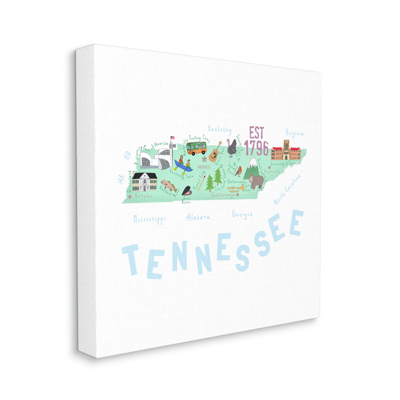 «Au-620-Canvas, Tennessee Visual State Map On Canvas» par Carla Daly, impression, H 17 po x l 17 po x P 1,5 po