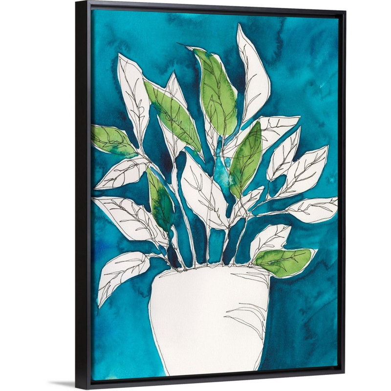 «Green Leaves In Pots II», art mural sur toile, H 18 po x l 14 po, Toile avec cadre noir