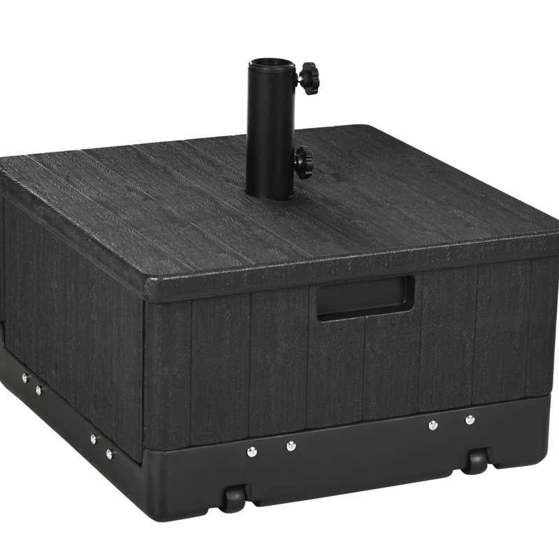 31 tables porte-parapluies d'extérieur, capacité de poids de 175 lb, noir, avec roulettes et poignées, fonctionnant comme table de bout avec boîte à fleurs, base à café, pot à café et poignées équipées