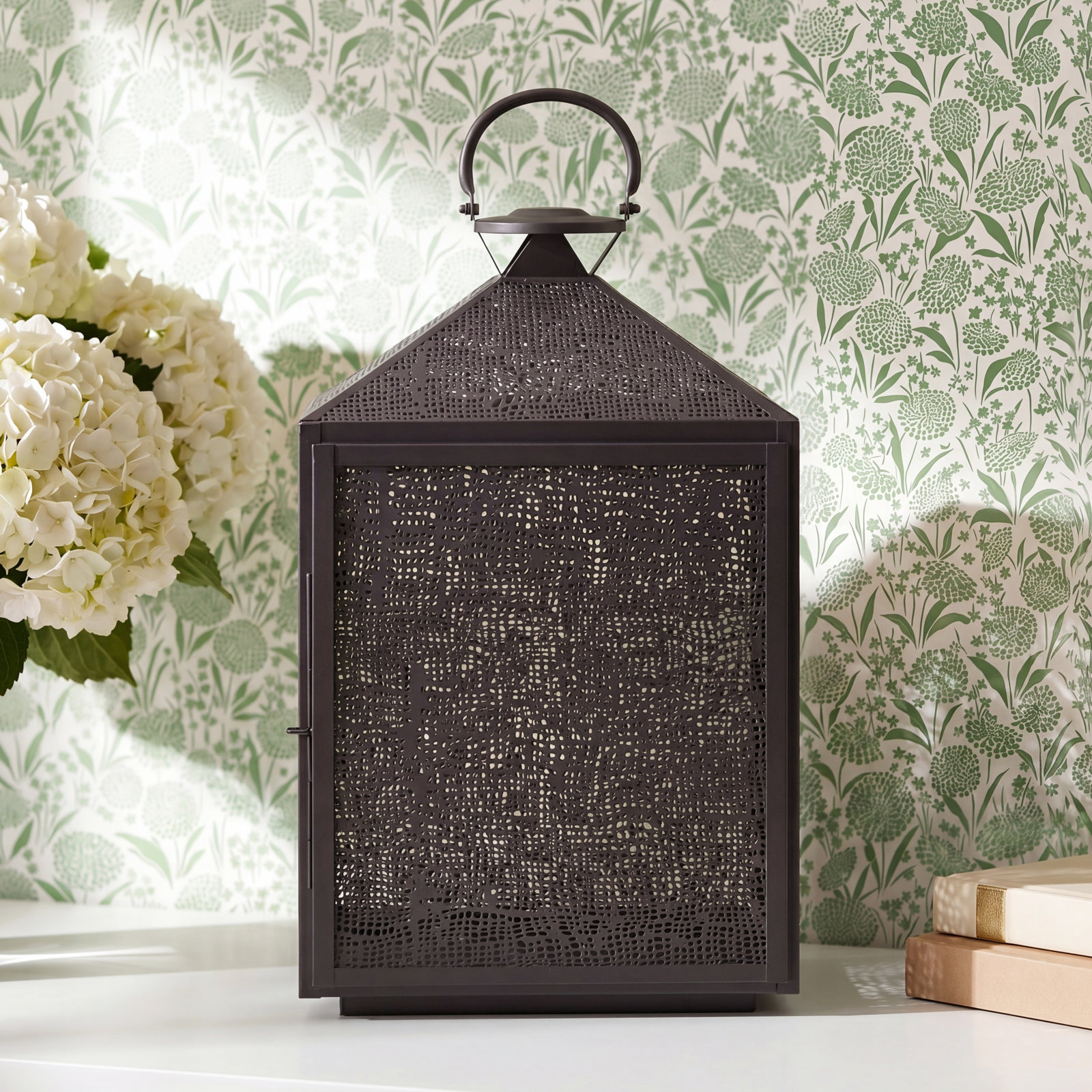 Roshni Iron Floor Lantern, 20" H x 11.75" W x 6.5" D