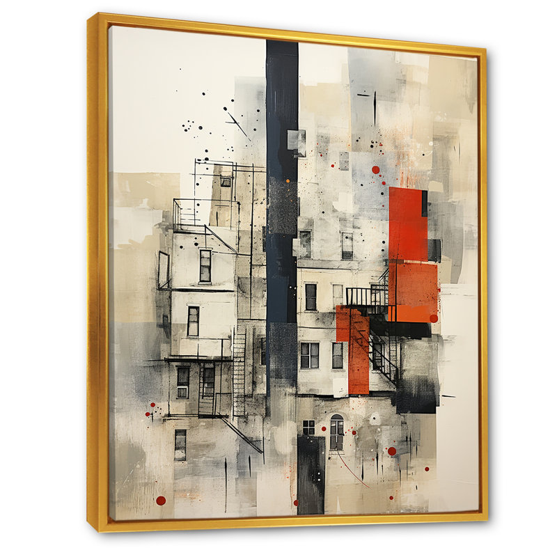 Paysage abstrait Harlem Renaissance II - Art mural abstrait, salon, Cadre flottant doré, H 44 po x l 34 po x P 1,5 po