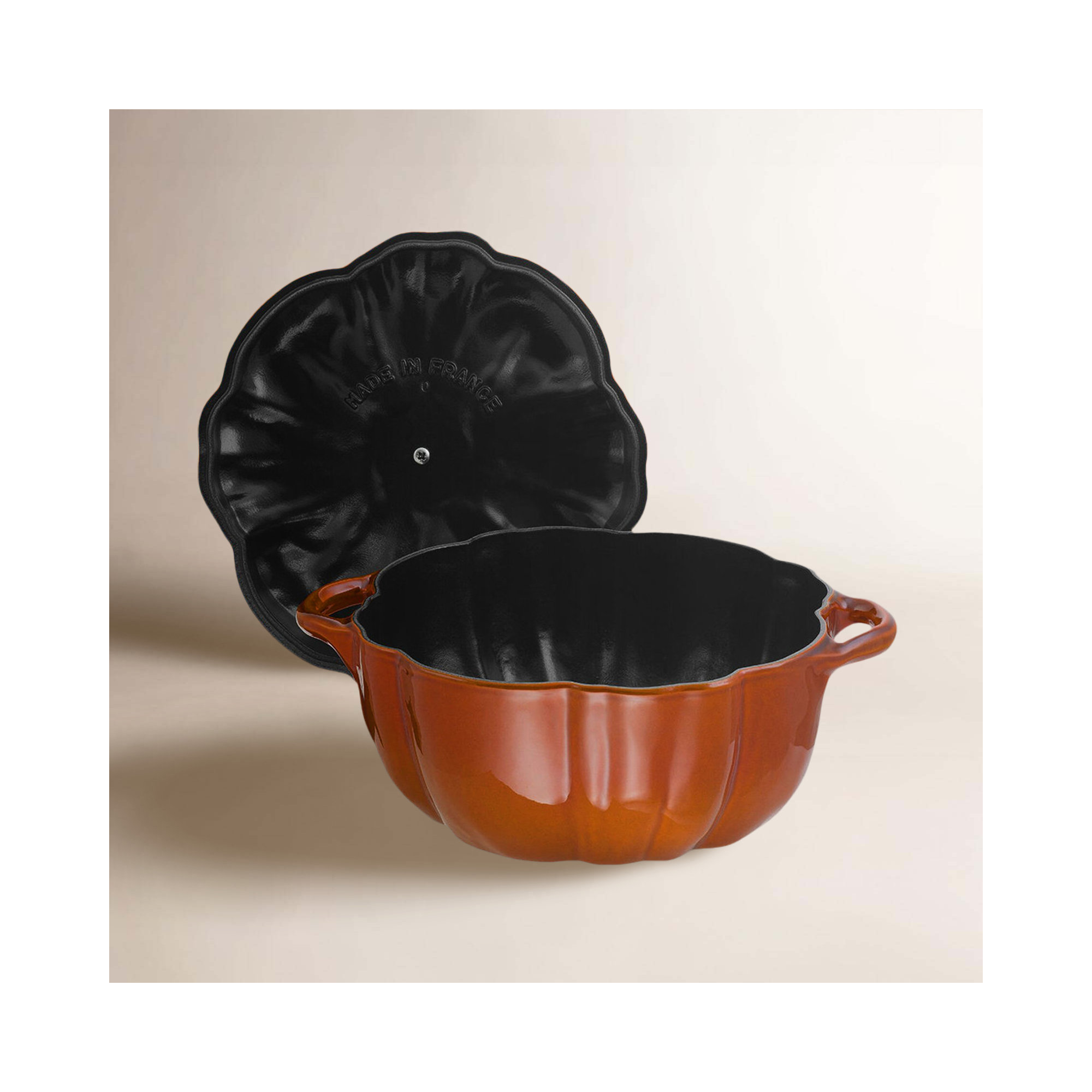 Staub Cast Iron Pumpkin Cocotte, Dutch Oven, 3.5-quart, serves 3-4, Brunt Orange
