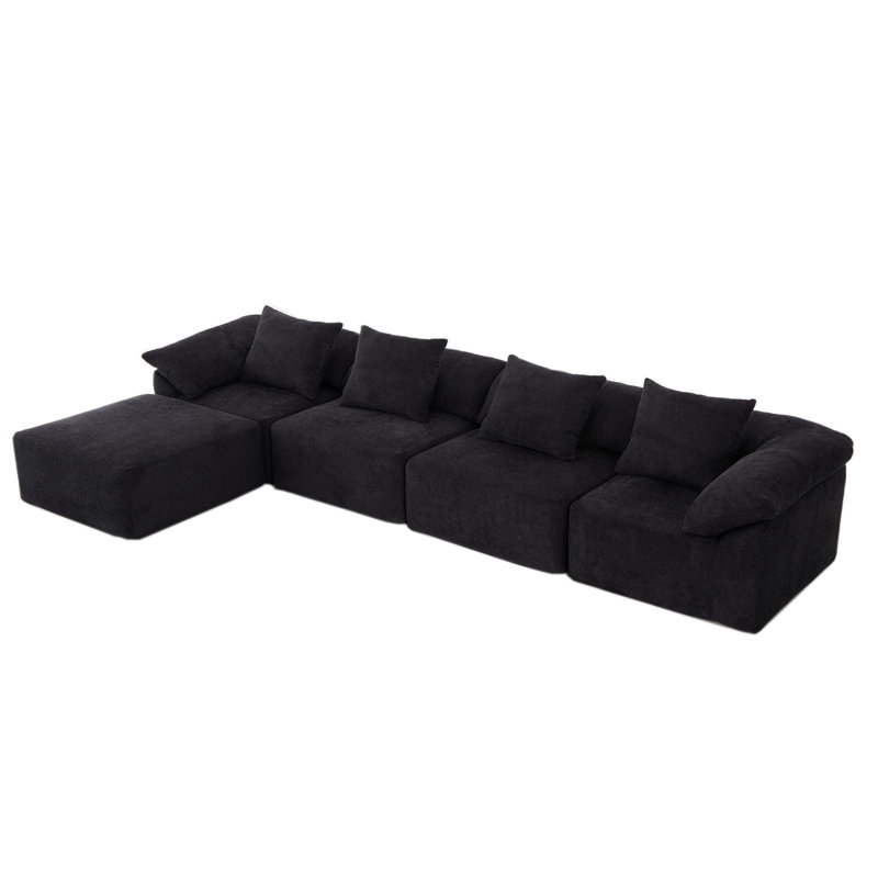 Boneless 5 - Piece 142" Upholstered L Shape Sofa With Convertible Chaise, Black