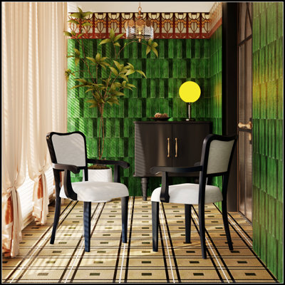 Upholstered Dining Chairs Set of 2 – Traditional Armchairs with Curved Lines, Solid Hardwood Frame & Padded Armrests, Elegant Beige Fabric Side Chairs for Dining Room or Kitchen