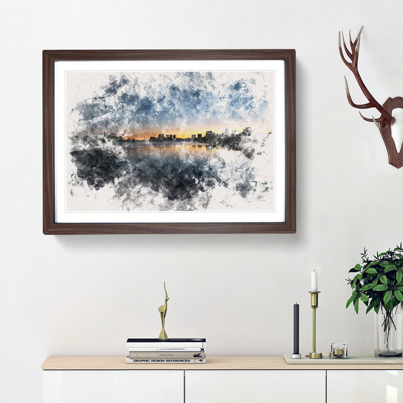 Cambridge Massachusetts Skyline - Single Picture Frame Painting on MDF, 40cm H x 60cm W x 2cm D, Walnut Framed
