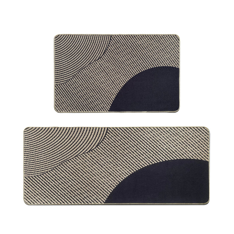 Geometric Kitchen Mat Set, Beige