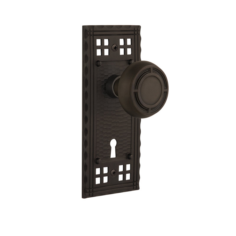 Mission Interior Mortise Door Knob with Craftsman Long Plate, Oil-Rubbed Bronze