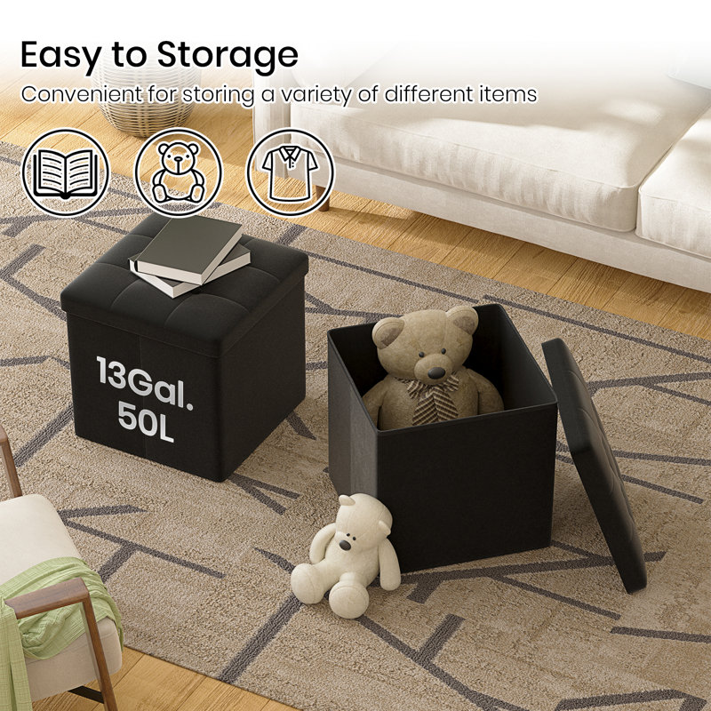 Tufted Square No Pattern Footstool Ottoman with Storage, Velvet, Black