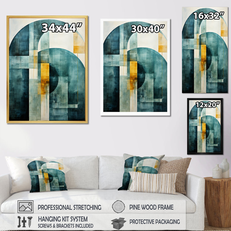 Aquamarine Arches Blist - Formes abstraites, reproduction sur toile, Cadre flottant doré, H 40 po x l 30 po x P 1,5 po