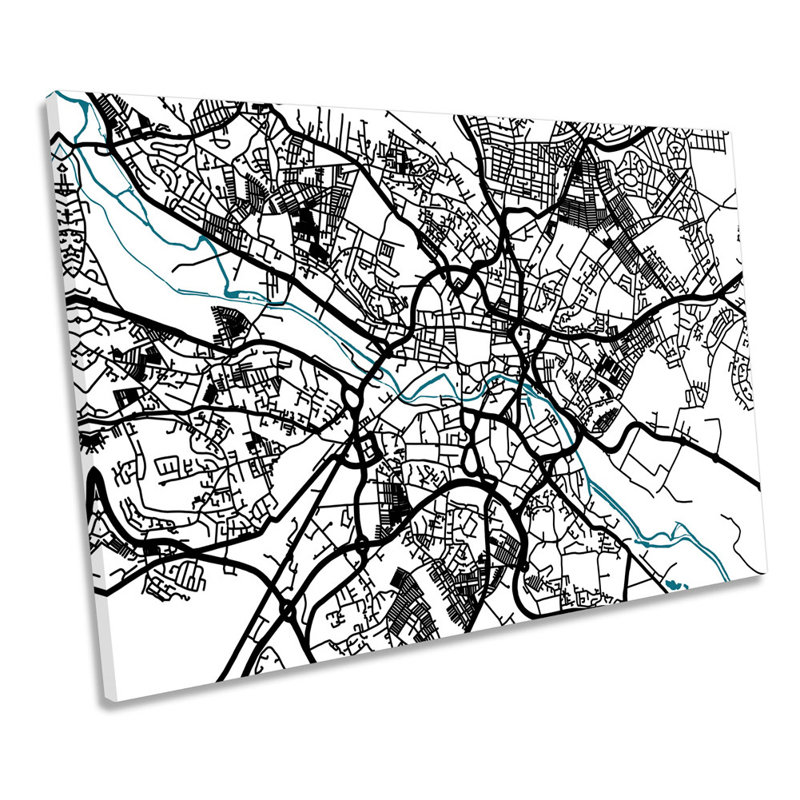 Leeds Map City Minimalistic Modern - Wrapped Canvas Print, 30.5cm H x 45.7cm W x 2cm D