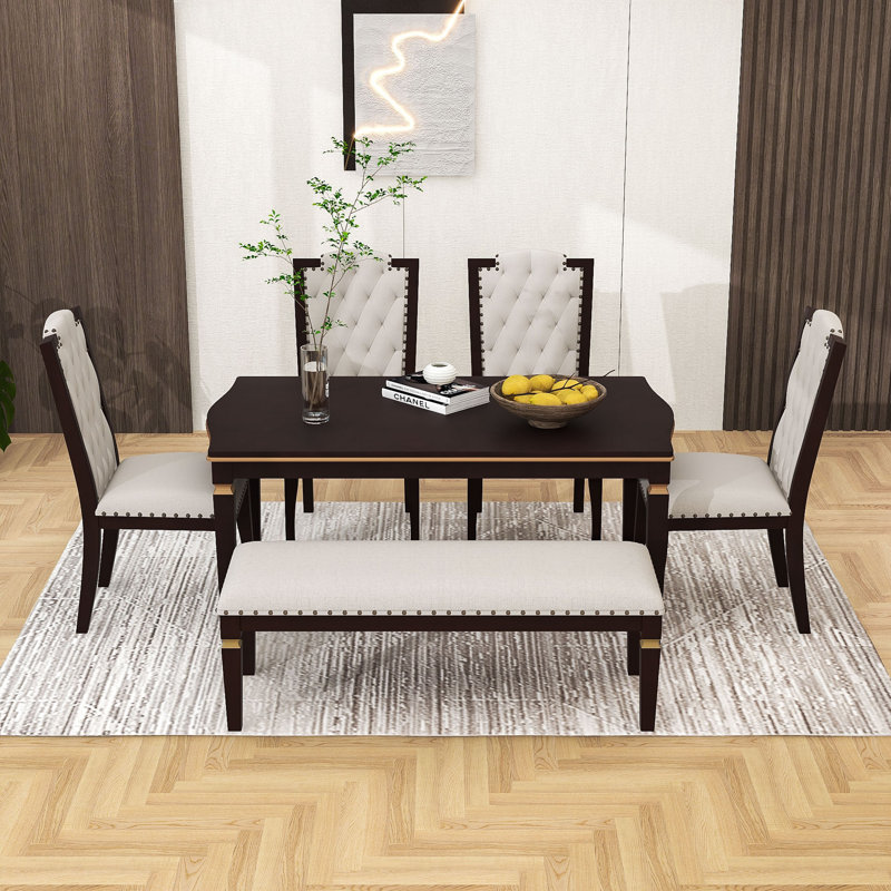Luxury 6-Person Dining Table Set with Comfortable Upholstered Seating, Espresso
