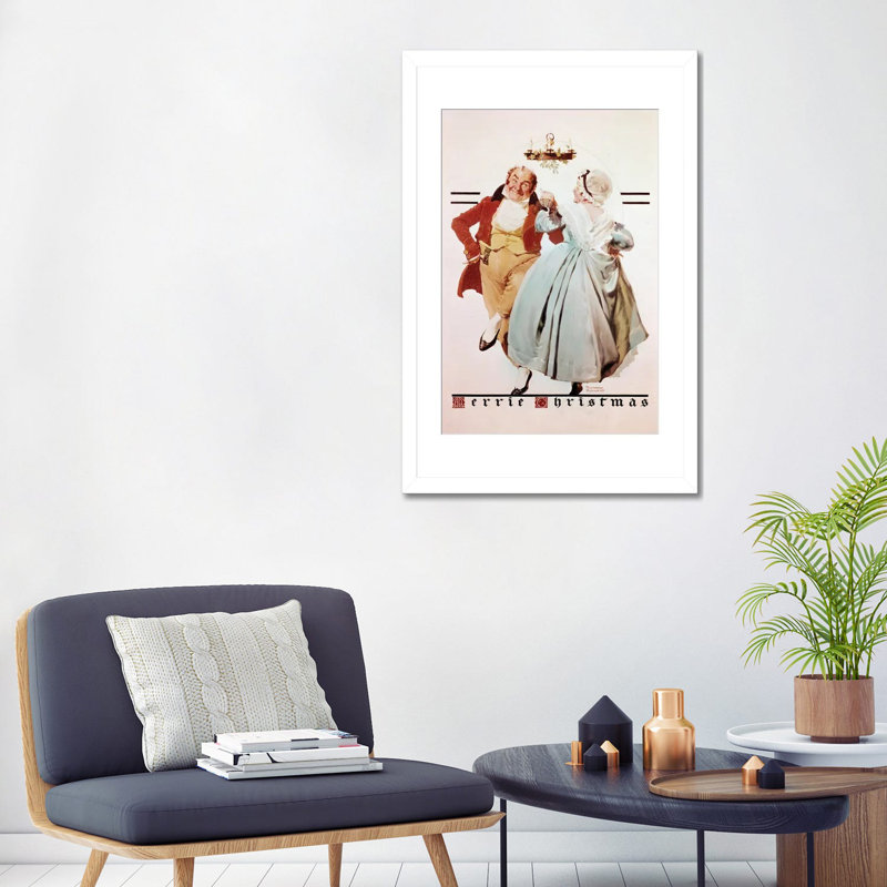 Couple dansant sous le gui - reproduction d'art mural - papier d'art encadré, H 32 po x l 24 po, Blanc