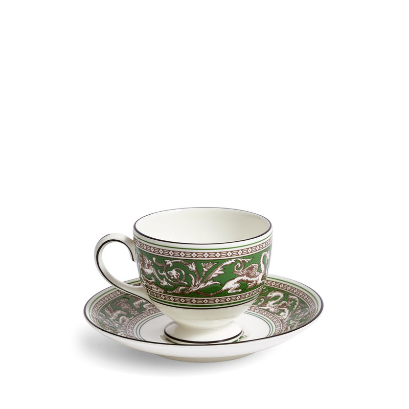 Florentine Colours 5.8floz Teacup & Saucer, Verde