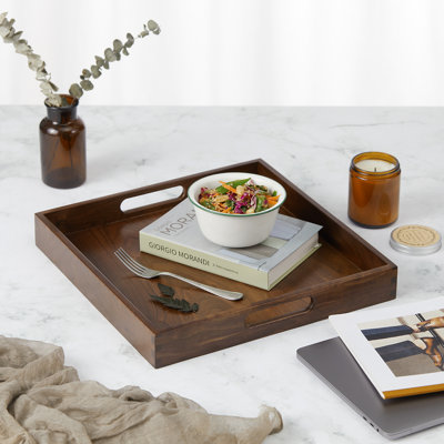 Glantz Square Black Walnut Solid Wood Serving Tray Ottoman Tray