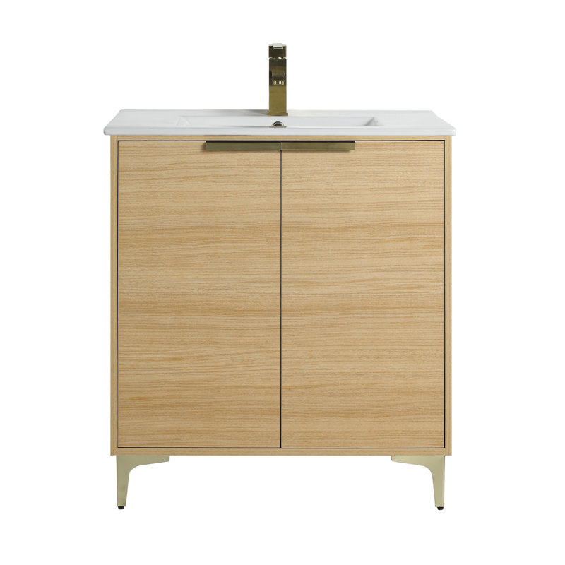 Deeone 30'' Single Bathroom Vanity with Ceramic Top, Satin Brass