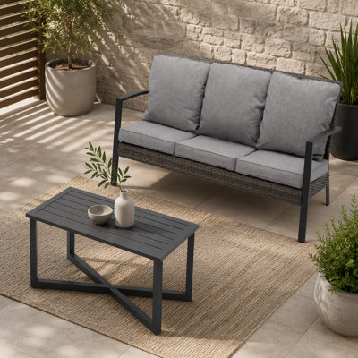 Ensemble de conversation de patio en osier 2 pièces avec coussins gris et table basse