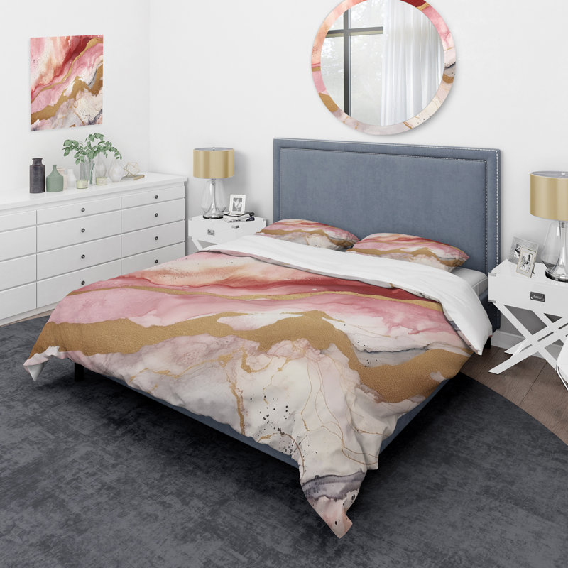 Ensemble de housse de couette abstraite rose et or Enchanted Spills I, Housse de couette très grand et 2 très grandes t