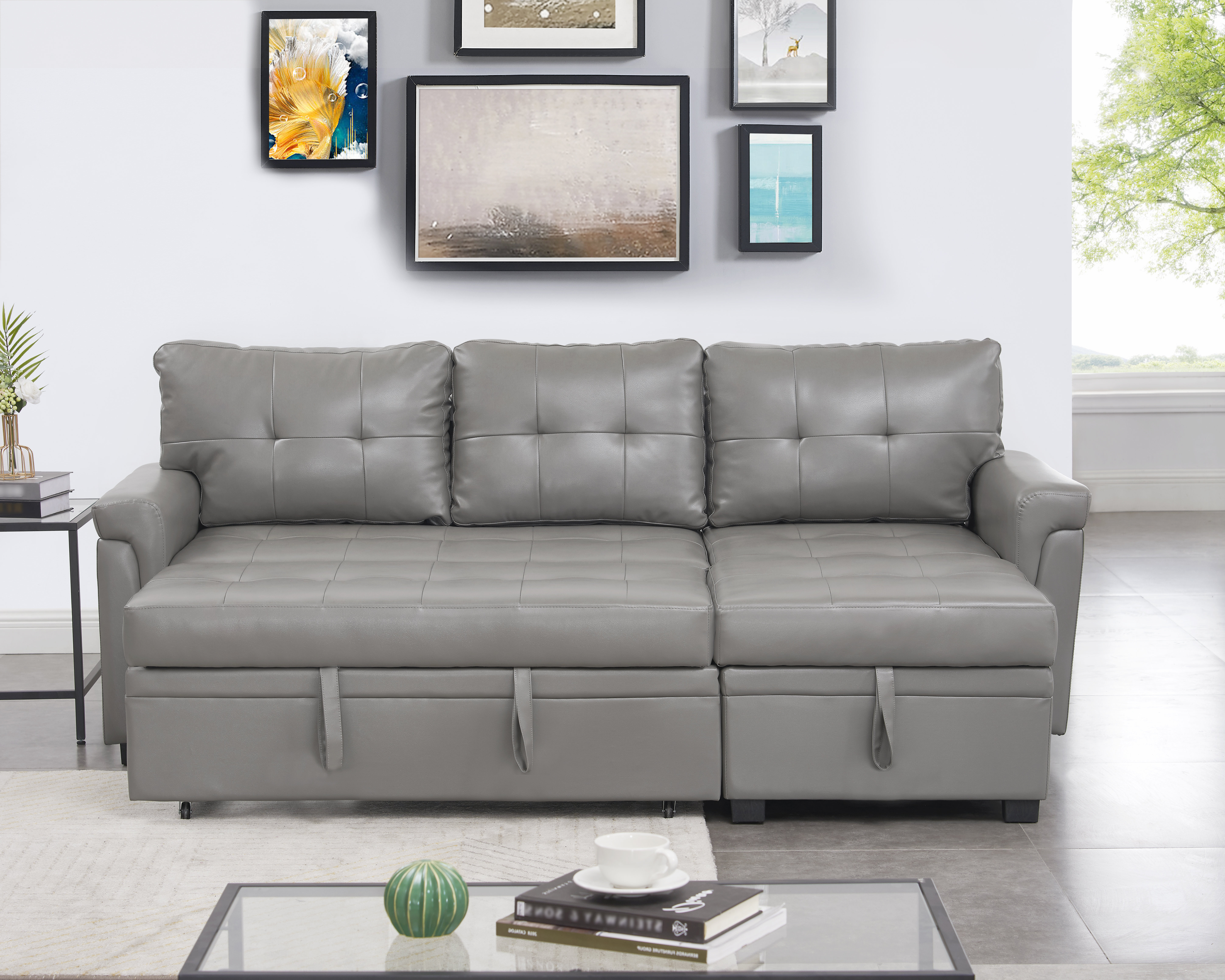 Ebern Designs Drashti L Shaped Sleeper Sofa with Storage PullOut Sofa