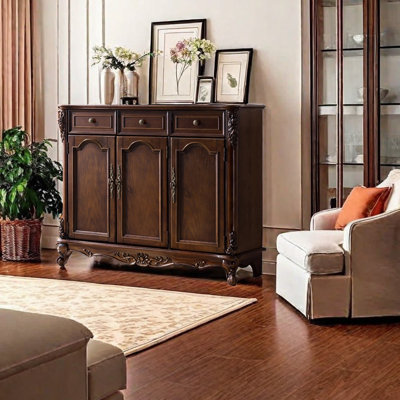 European-Style Multi-Functional Porch Cabinet Solid Wood Accent Cabinet