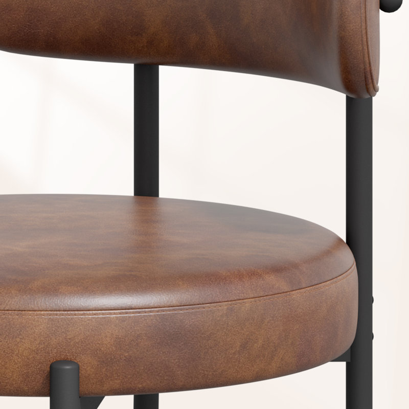 48.3cm H Leather Upholstered Metal Side Chair, Brown, 4