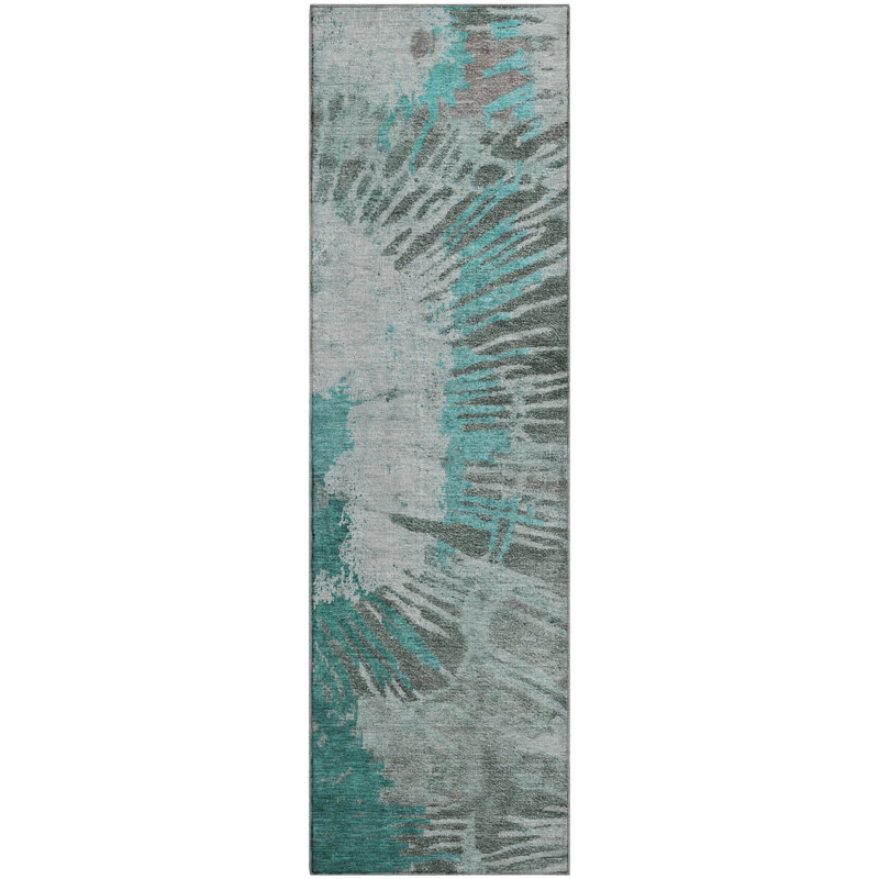 Premium Machine Washable Cerrito Teal Rug, Runner 2'3" x 7'6"