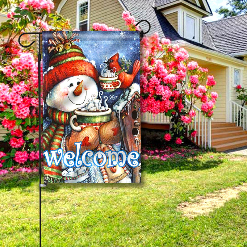 Winter Snowman and Bird Double-Sided Garden Flag