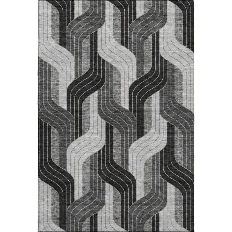 Premium Machine Washable Mayfield AMF2422 Striped Rug, 8' x 10', Black