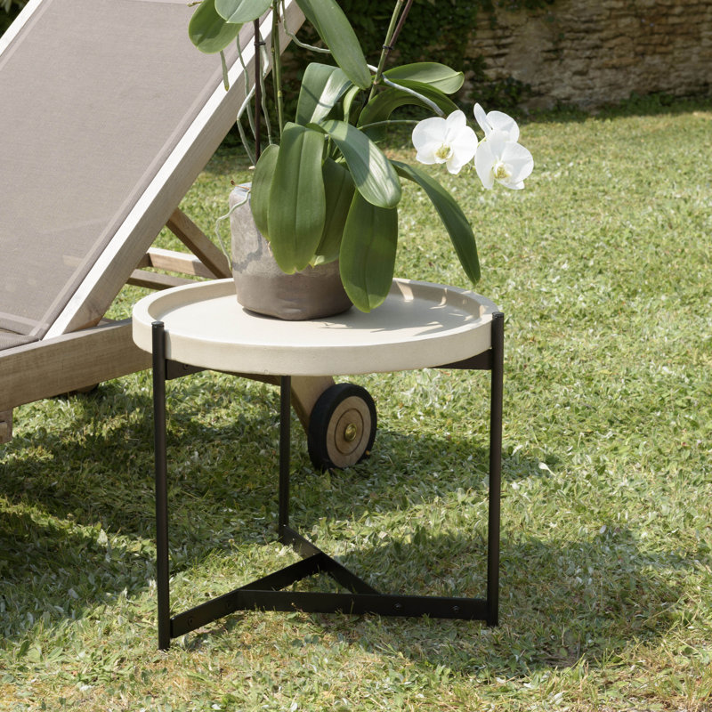 Akil Round Concrete Outdoor Side Table - 52 cm W 50 cm D